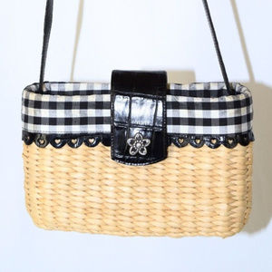 NIB Brighton Black & White Gingham Straw Purse